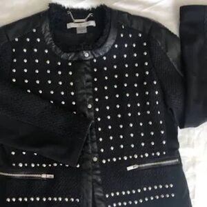Peter Nygard Black Woven Studded Icon Jacket Snap Closer Women’s Size 12 -16